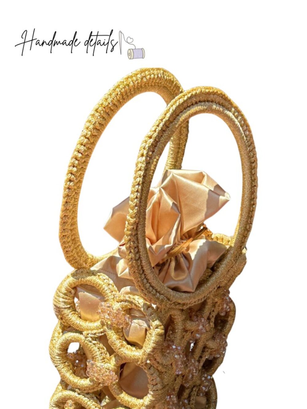 NEW Colombian Gold Metallic Purse Handmade Crystal Beaded Circle Handle Muisca - Picture 4 of 9